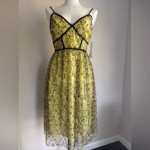 Aqua Yellow and Black Floral Midi Dress